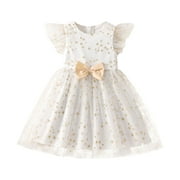 LUOGENLI Dress for Girls Toddler Girls Fly Sleeve Holiday Party Dress Dance Party Dresses Clothes Girls Easter Dresses Size 6 Girls Easter Dress Size 7 Summer White 4-5 Years
